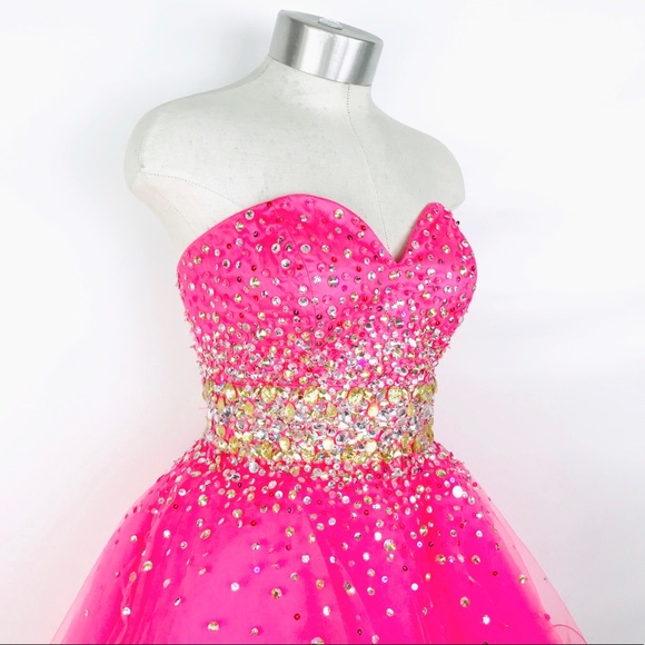 Mori Lee by Madeline Gardner pink tulle prom dress - Picture 3 of 8